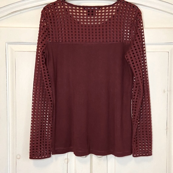 Armani Exchange Cut Out Long-Sleeve Top in Burgundy - Picture 5 of 5